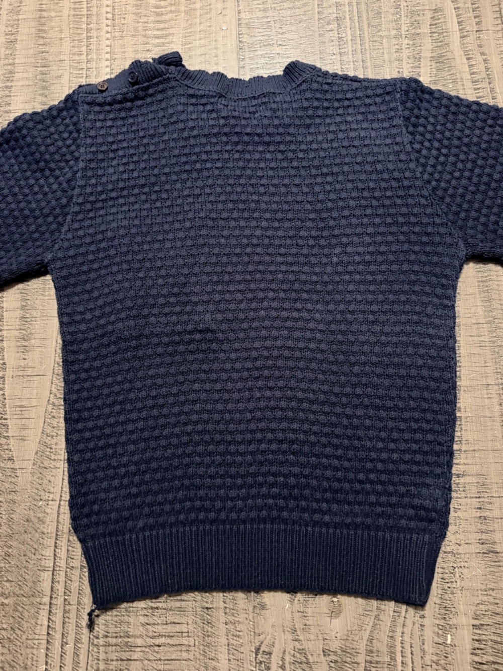 Crewneck Navy Textured Knit Sweater with Floral Pocket - Picture 7 of 9